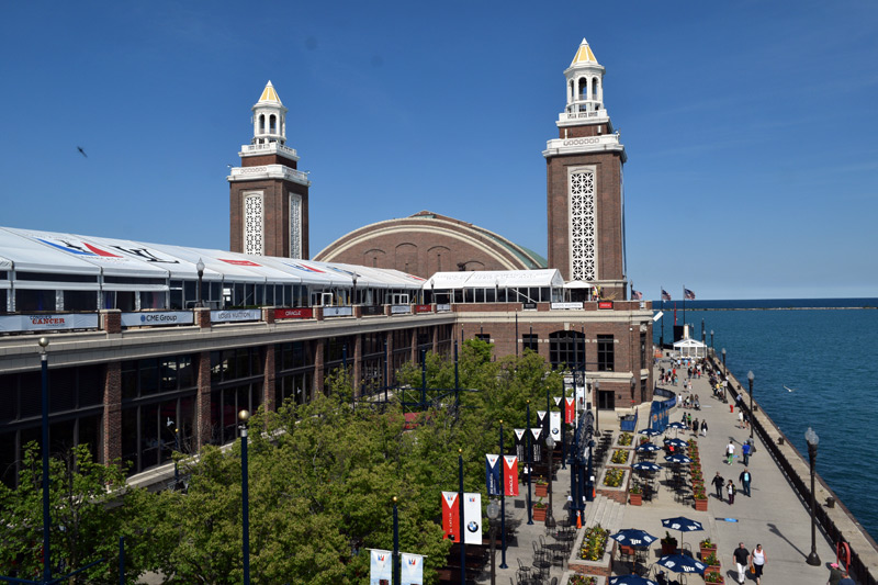 Navy Pier was dressing ship on Wednesday, decked out for the Louis Vuitton America's Cup World Series Chicago this weekend. Photo:©2016 CupInfo.com