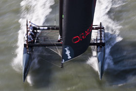 Oracle Racing's AC45. Click image to enlarge and read article at CupInfo.  Image (C)2012 Guilain Grenier/Oracle Racing