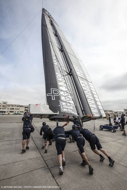 Artemis Wing Being Raised. Photo:2013 Sander van der Borch/Artemis Racing