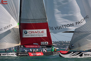 South African yacht 'Team Shosholoza' shown in action during the Flight 11  race of Louis Vuitton Cup, the challengers' regatta for the 'America's Cup',  off the coast of Valencia, Spain, Friday, 27