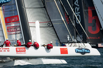 China's Mitch Booth pulled a great start out of his hat in Thursday's last fleet race, jumping to an early lead. Photo:©2011 Chris Cameron/ETNZ