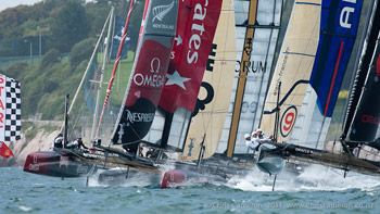 Emirates Team New Zealand took two out of three fleet races to open ACWS Plymouth, Saturday. Photo:©2011 Chris Cameron/ETNZ