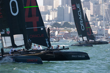 Chasing Jimmy Spithill. That's how it ended up, but not how it started.  Photo:2012 ACEA/Gilles Martin-Raget 